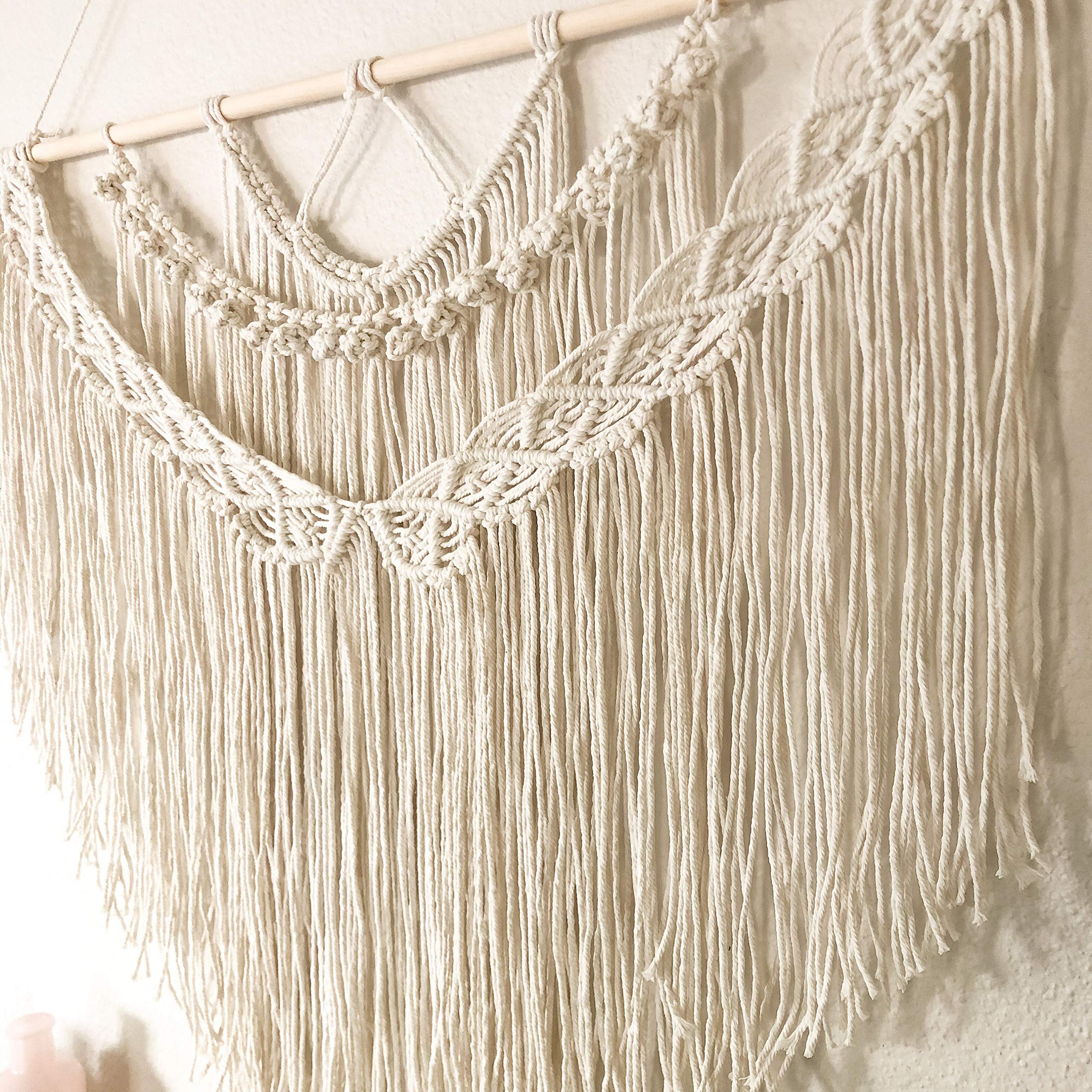 JKJND Gran Pared Colgante Macrame por Encima de la Cabecera Beige Macrame Tapiz Hecho a Mano Paredes Bohemias Decoración Boda Telón de Fondo, 90cm (Anchura) X 80cm (Longitud) (Beige)