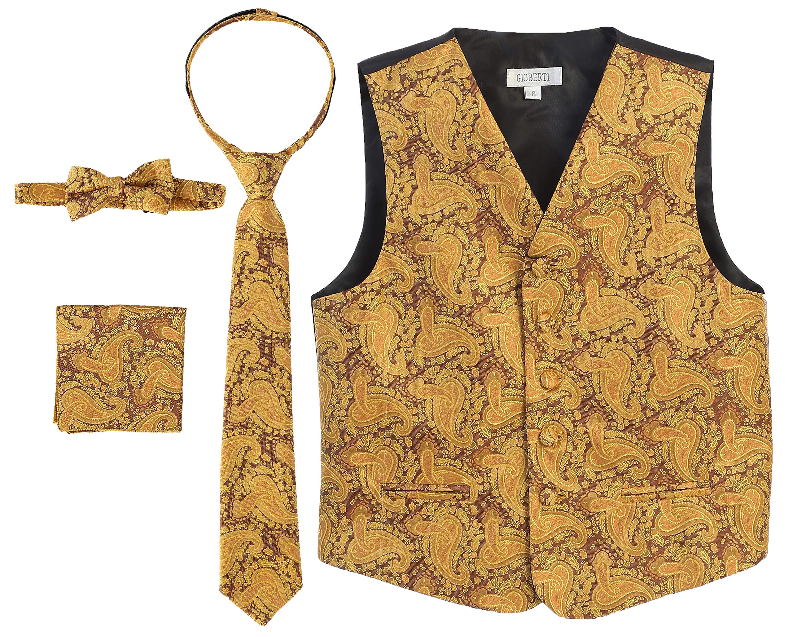 Gioberti Kids and Boys 4pc Paisley Vest Set - Vest, Bowtie, Tie, Pocket Square