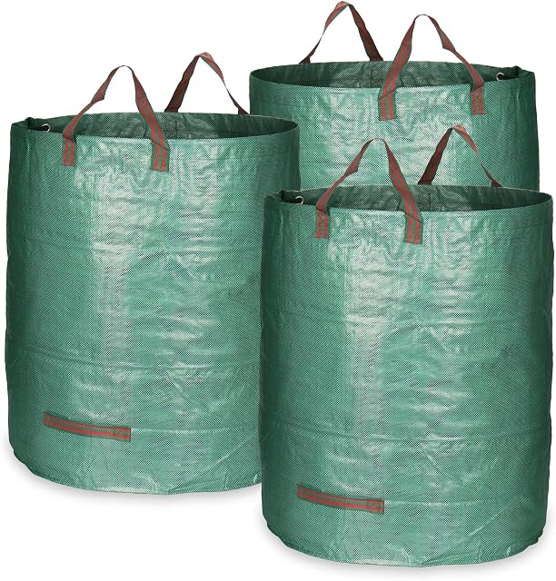 COM-FOUR® 3x worki na odpady ogrodowe L - skladana torba ogrodowa z uchwytami do przenoszenia - wytrzymaly, skladany kosz na liscie, odpady zielone i odpady ogrodowe (272L - 3 sztuki)