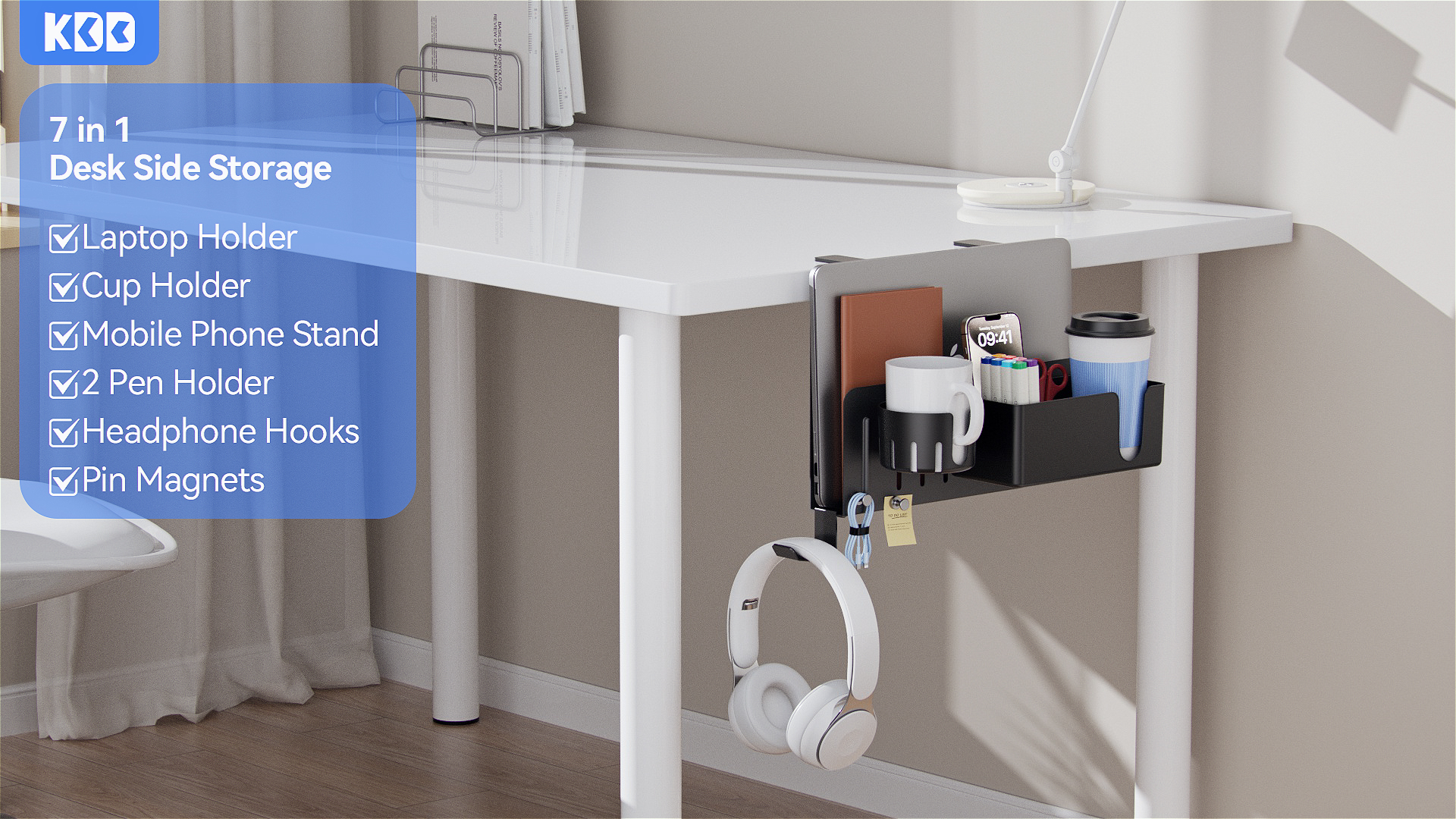 Multifunctional Desk Cup Holder With Headphone Hook - Detachable Storage For Phone, Pens, Glasses