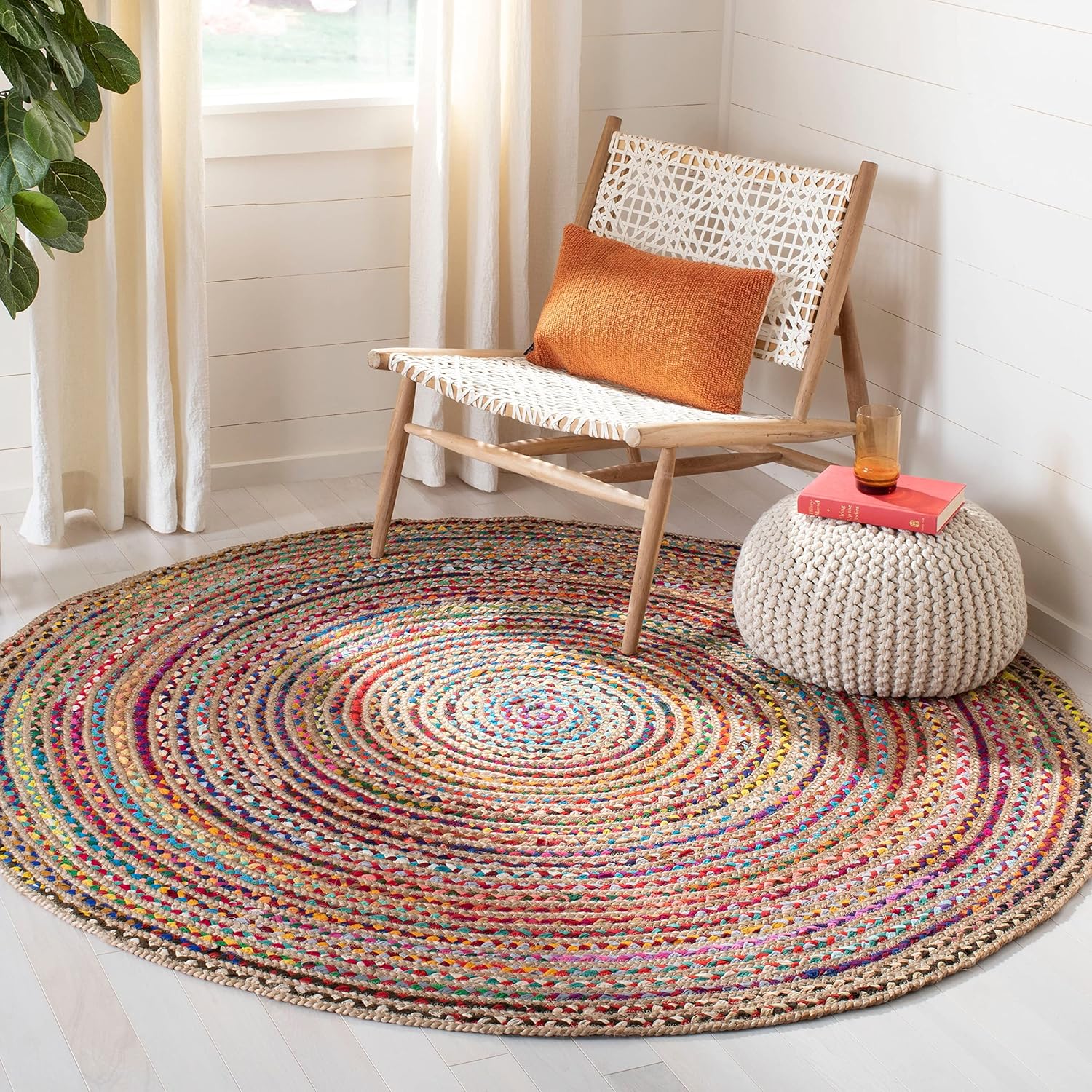 SAFAVIEH Cape Cod Collection Area Rug - 9' x 12' Oval, Natural & Multi, Handmade Boho Braided Jute, Ideal for High Traffic Areas in Living Room, Bedroom (CAP251A)