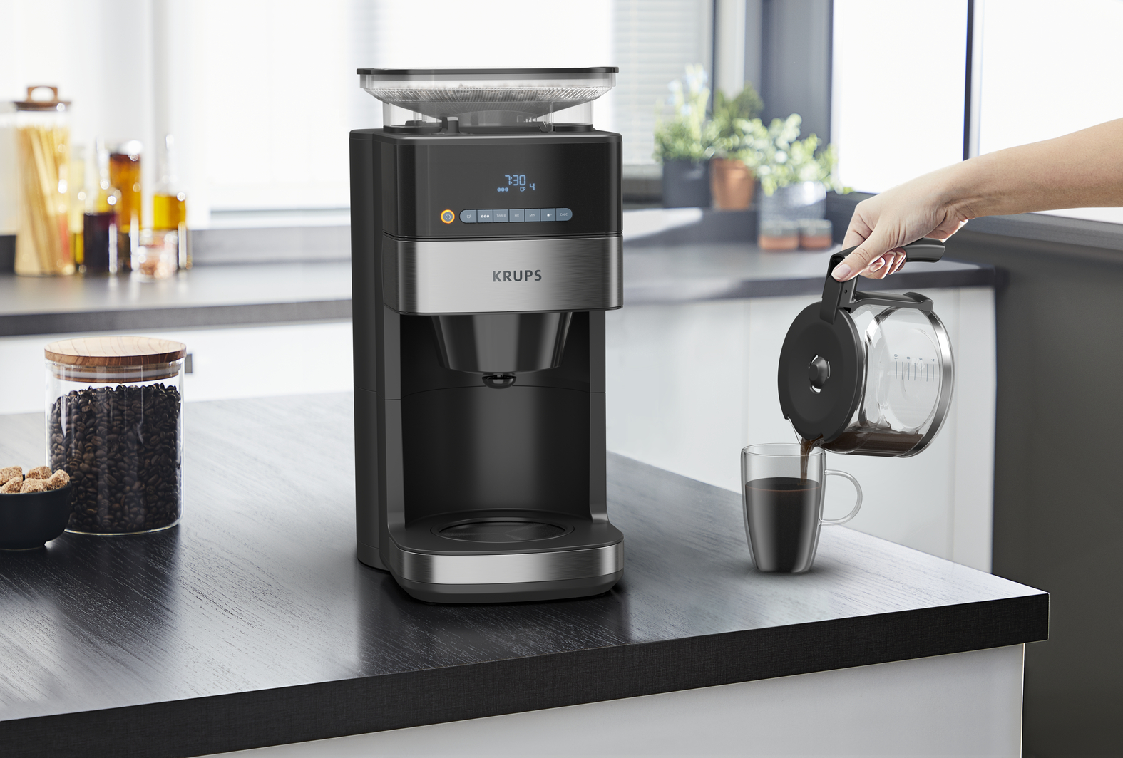 Krups Grind and Brew, Cafetera de filtro con molinillo 1,25 L, 10