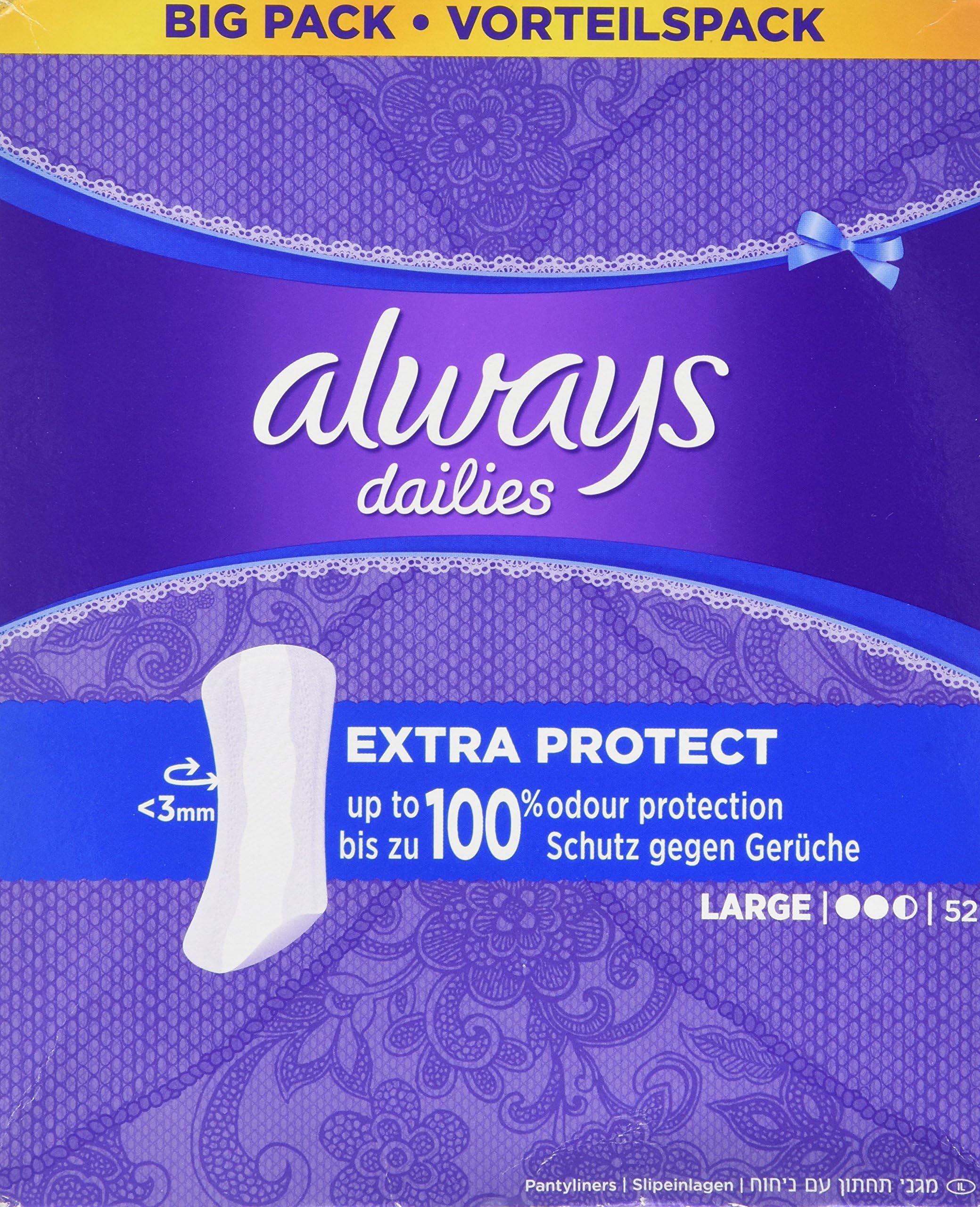 Always Dailies Panty Liners Large Pads, 52-Count