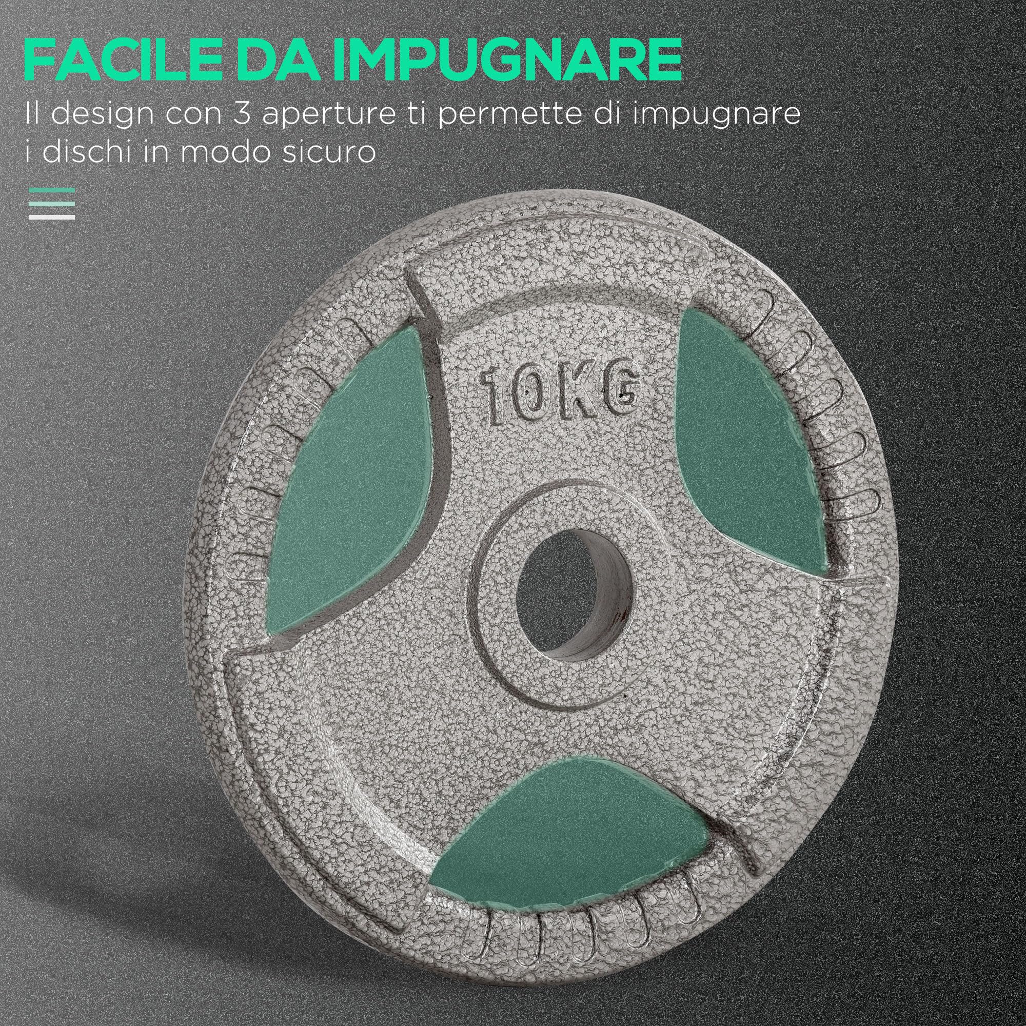 HOMCOM Set di 6 Dischi Pesi per Bilanciere e Manubri 2.5-35KG, Dischi palestra in Acciaio con Foro 50 cm, Ideali per Bilancieri Olimpionici, Argento