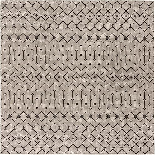 Vista 412 de Unique Loom Alfombra Colección enrejado Marroquí Celosía Transicional Interior y Exterior, Polipropileno Gris carbón/natural