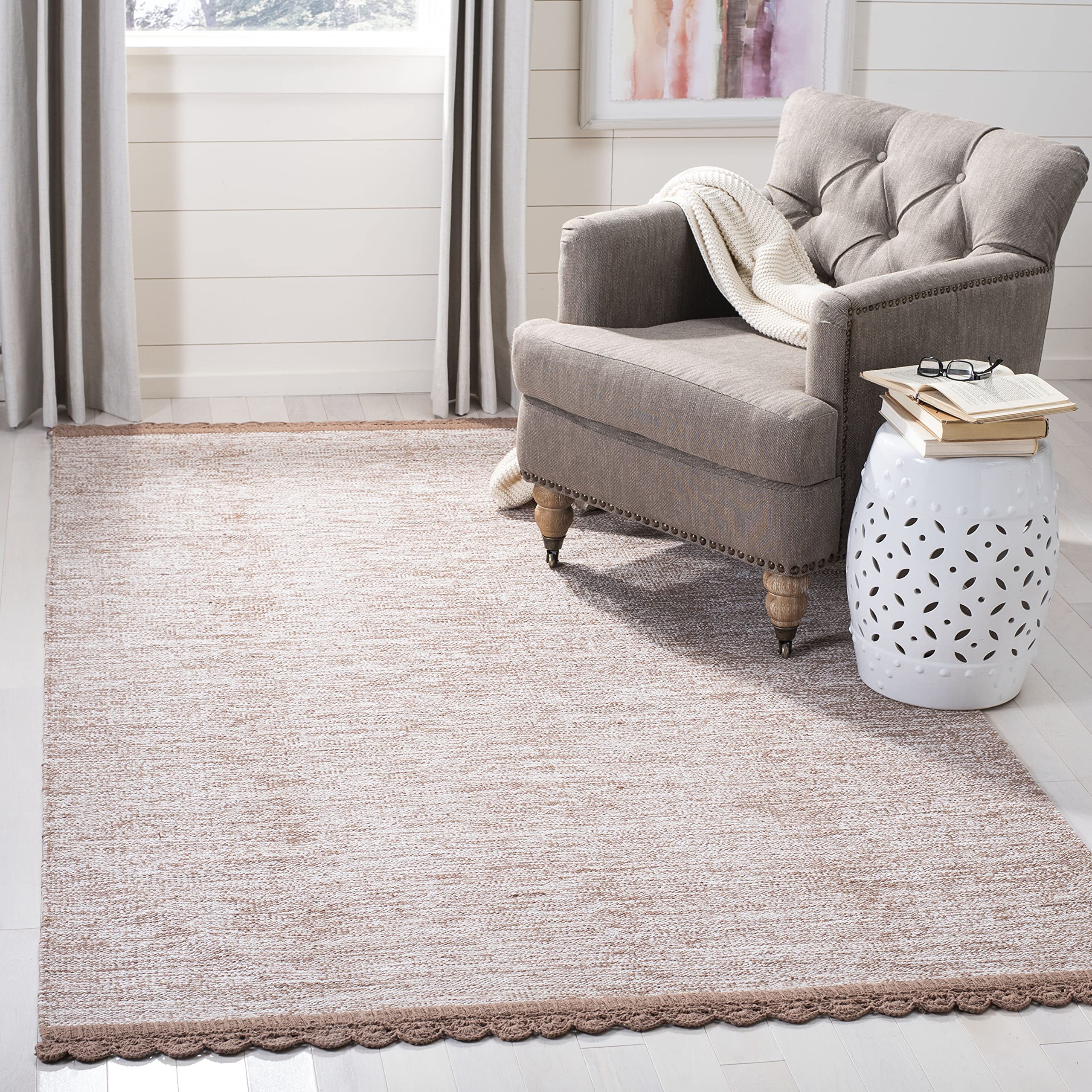 safavieh montauk collection area rug - 5' x 8', brown, handmade cotton, ideal for high traffic areas in living room, bedroom (mtk615f)