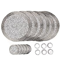 Penguin Home® – Set di 18 tovagliette, sottobicchieri e portatovaglioli con perline in vetro, colore argento e bianco, tovagliette rotonde, realizzate a mano da abili artigiani indiani, diametro 32 cm