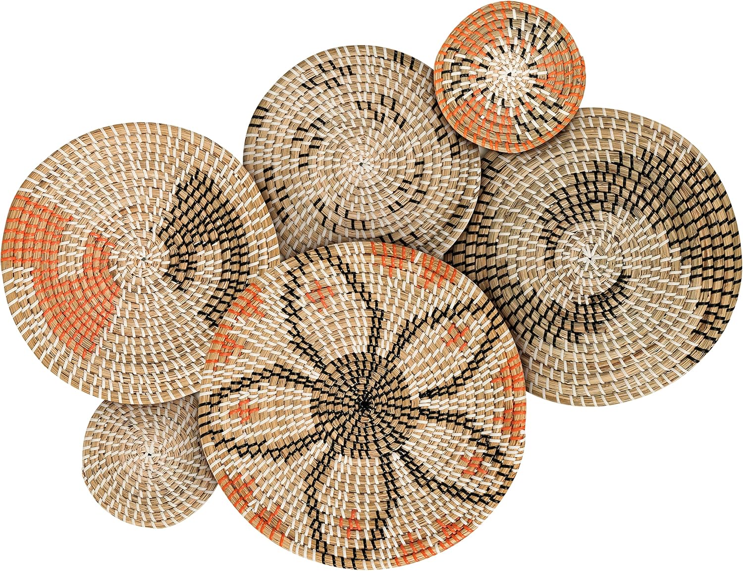 EXA Set of 6 Seagrass Hanging Wall Basket Decor Large Wall Baskets