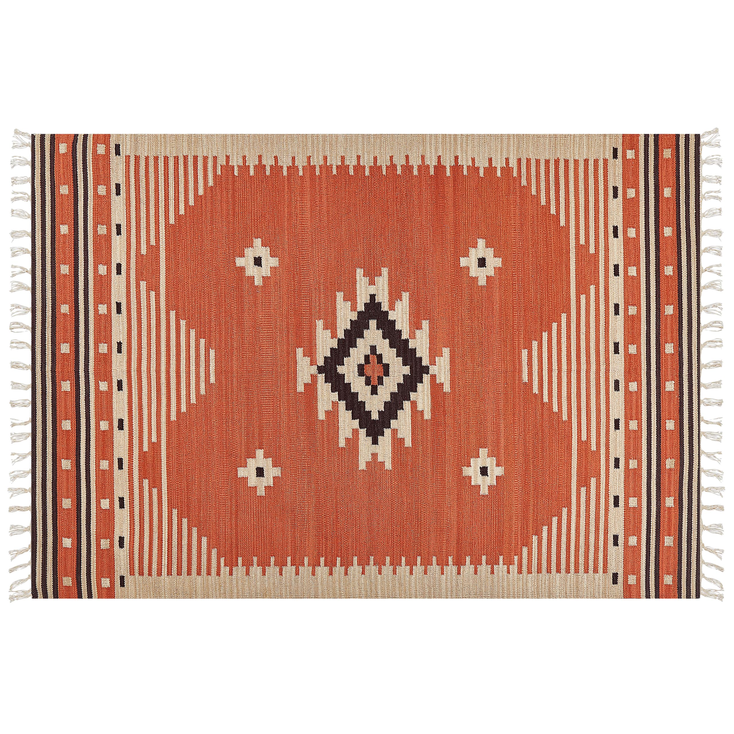 Tapis Kilim avec Motif Géométrique 160 x 230 cm en Coton Multicolore Gavar