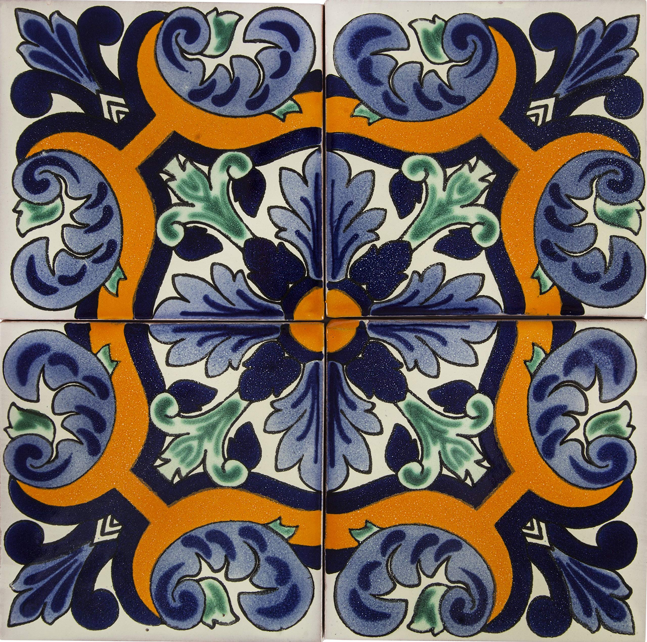 Cerames azulejos de mosaico Talavera Santiago - 22 azulejos decorativos de cerámica mexicana para baño, ducha, escaleras, pared posterior de la cocina | azulejos de mexicanos 15x15 cm