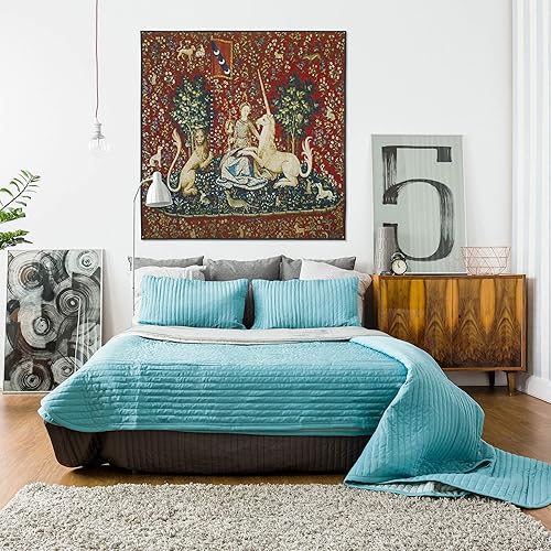 Miniatura 3 de La dama y el unicornio - Vista | Tapiz tejido para colgar | Reproducción histórica de tapiz de la Edad Media | 100% algodón tamaño EE. UU. 53 x 48