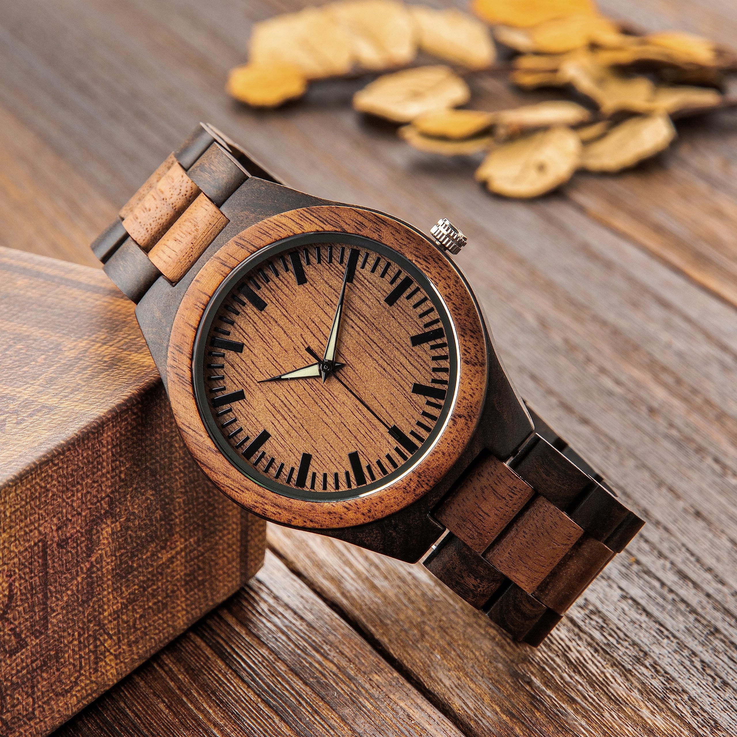 Reloj de madera grabado personalizado para hombre, analógico, de cuarzo, hecho a mano, reloj personalizado de madera