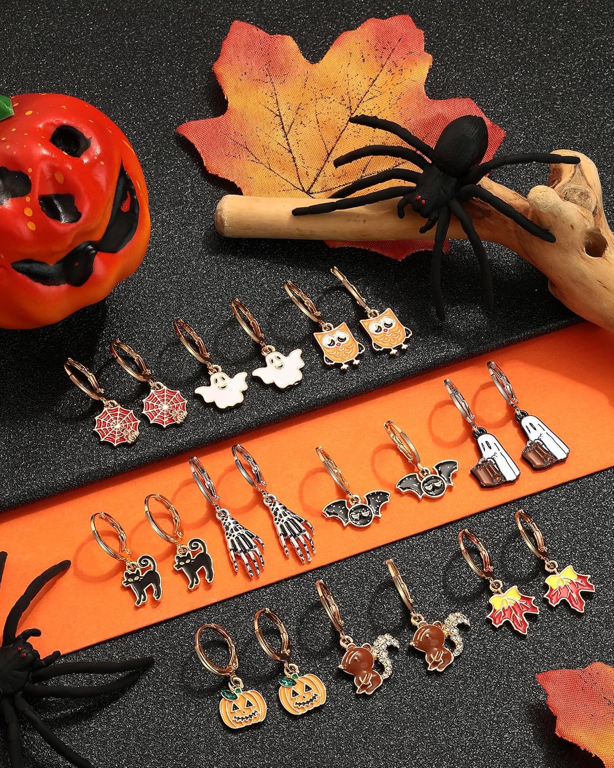 16Pairs Hypoallergenic Halloween Christmas Earrings for Women Teen Girls Thanksgiving Xmas Dangle Hoop Earrings Set Bat Ghost Pumpkin Christmas Tree Snowflake Squirrel Maple Leaf Fall Holiday Jewelry (Holiday Earrings Set) - Image 2