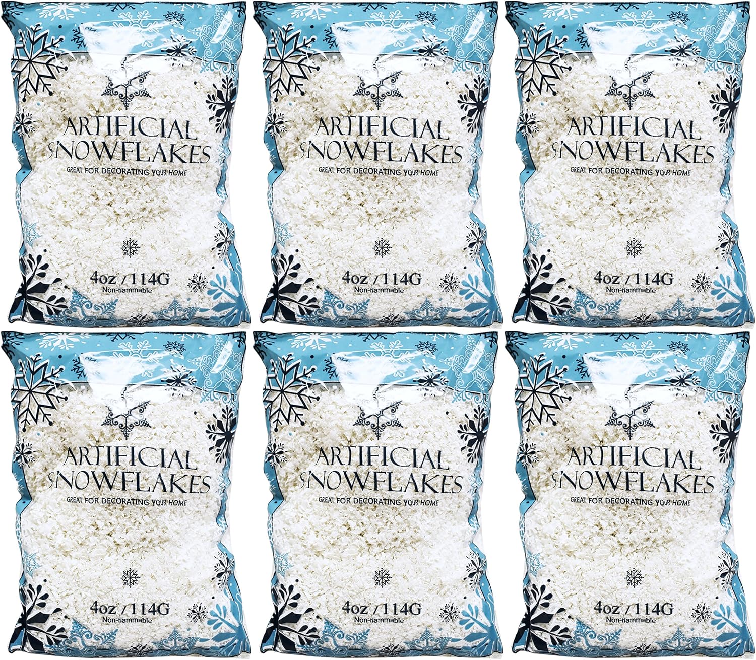 Set of 24 Ounces of Artificial Snow Flakes - 4 Oz Bags - By Black Duck Brand!