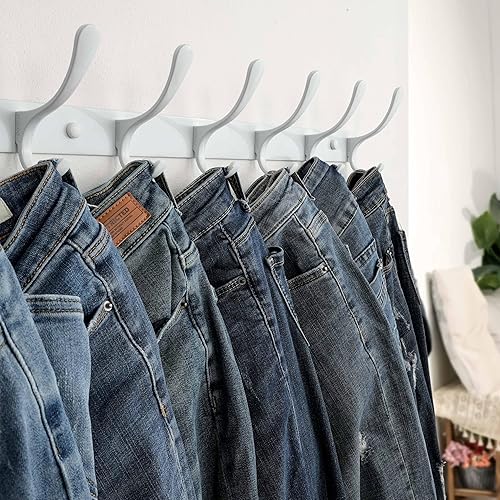 Miniatura 3 de SKOLOO Perchero resistente para montar en la pared, 6 ganchos, acero inoxidable, ganchos resistentes para colgar ropa, chaqueta, sombrero, blanco