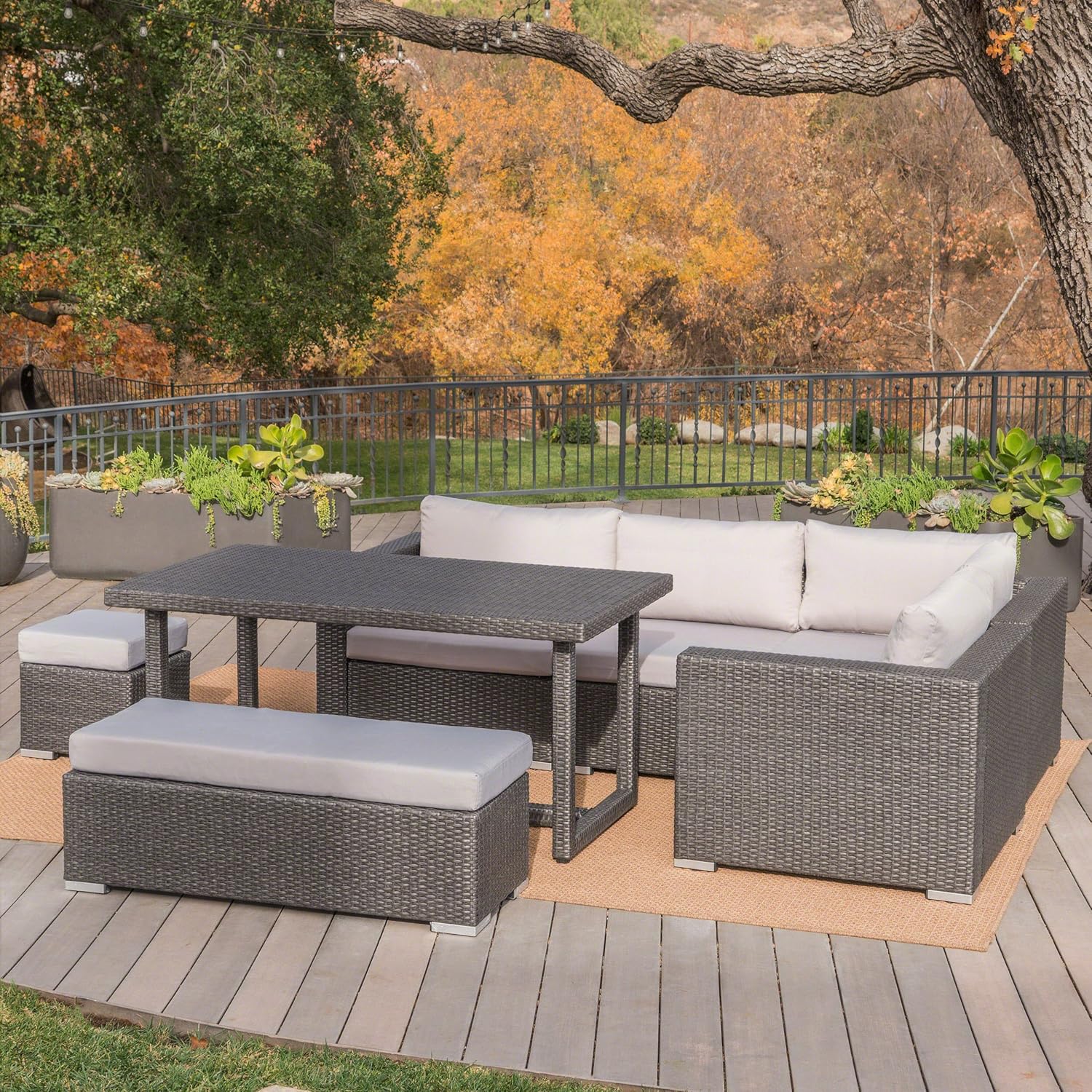 Christopher Knight Home Santa Rosa Outdoor 7Seater Dining Sofa Set with Aluminum