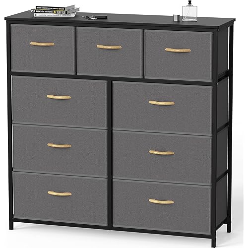 Simple Houseware 9 Drawer Wide Dresser Tall Storage Tower, Dark Grey