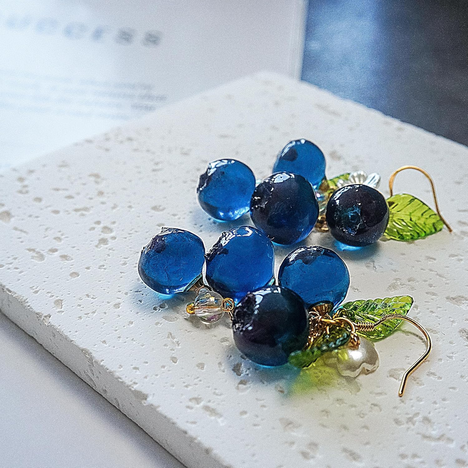 Nature-Inspired Handmade Blueberry Dangle Earrings –Cute Fruit Resin Earrings Hypoallergenic Lightweight Jewelry with Resin Blueberries | Sterling Silver | fruit earrings for women - Image 5