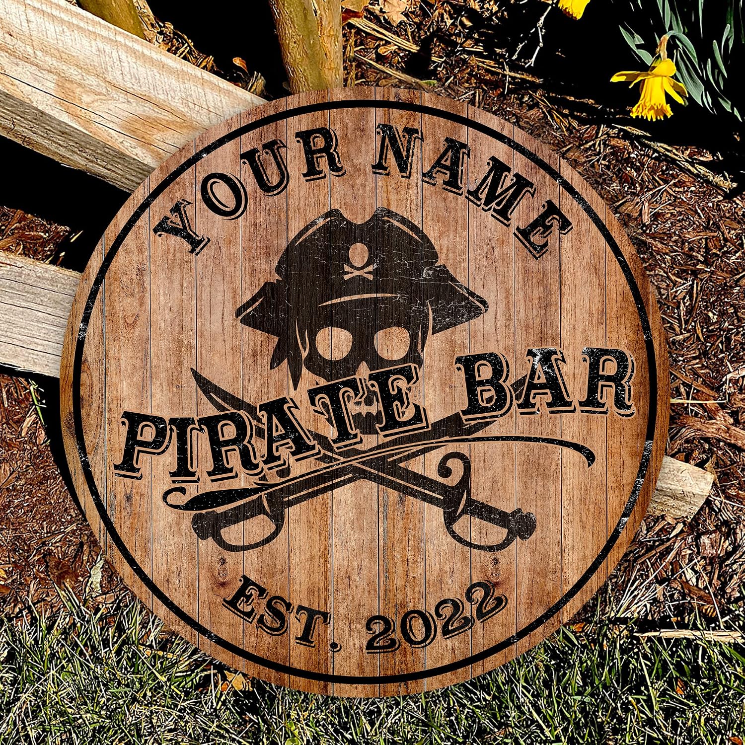 Artsy Woodsy Custom Pirate Bar Wood Sign (Not Carved or Neon) Wall Art Plaque, Pool Sign, Summer Decor, Personalized Gifts, Beach House Tiki Bar Pub Backyard Grill Patio Porch Deck Decor Indoor (08)