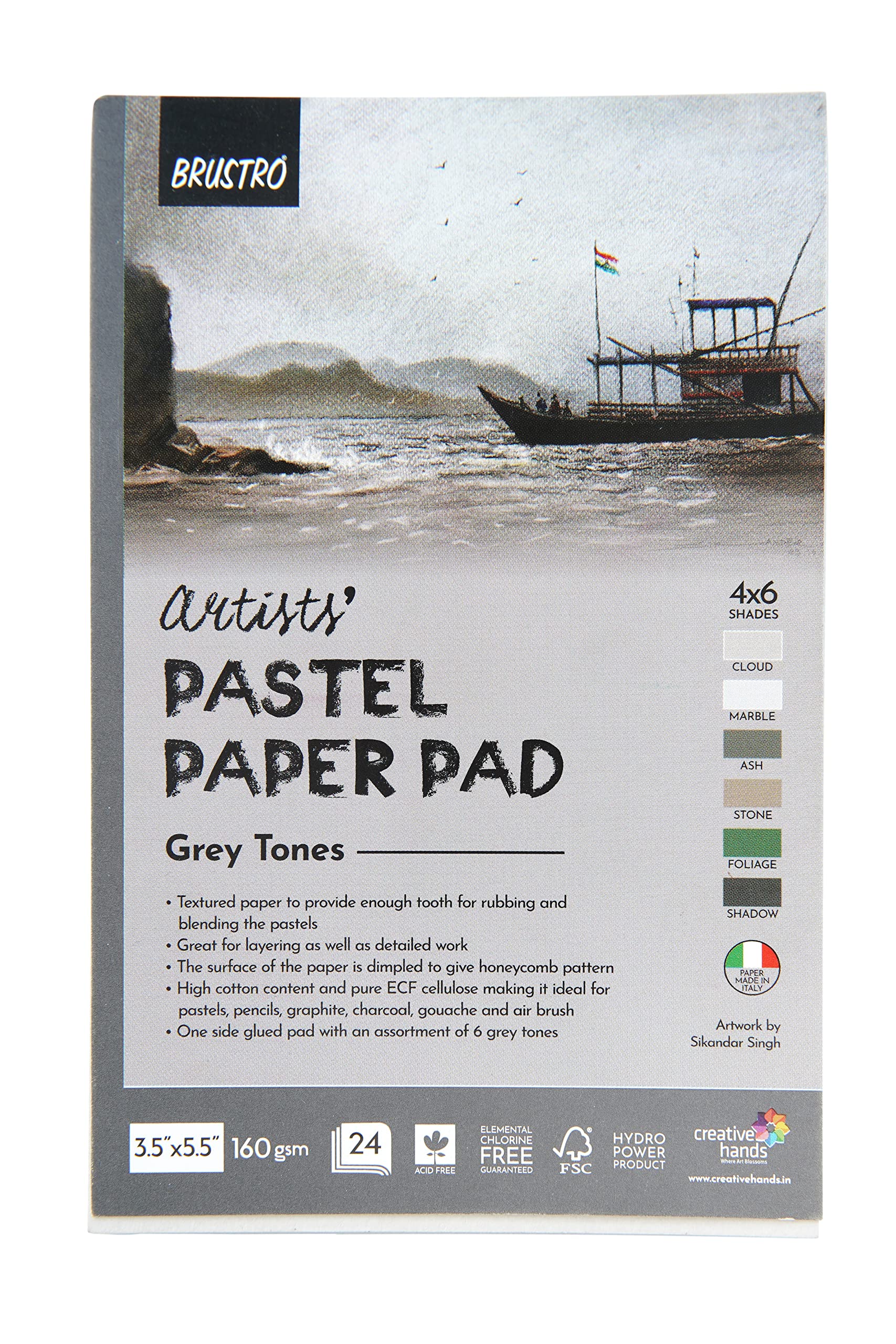 Brustro Grey Tones Artists Pastel Paper Pad | 24 Sheets (160 Gsm), Colour – Size -3.5 X 5.5 Inches | Ideal For Pastels, Pencils, Graphite, Charcoal.