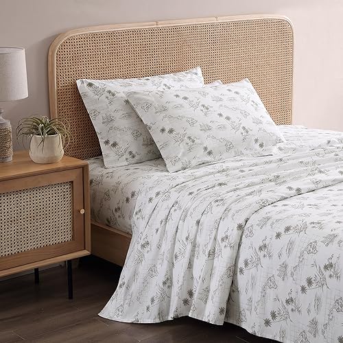 Miniatura 2 de Tommy Bahama - Juego de sábanas, ropa de cama de algodón percal, fresco y suave, estilo elegante (diseño marrón Vintage Map, tamaño Queen)