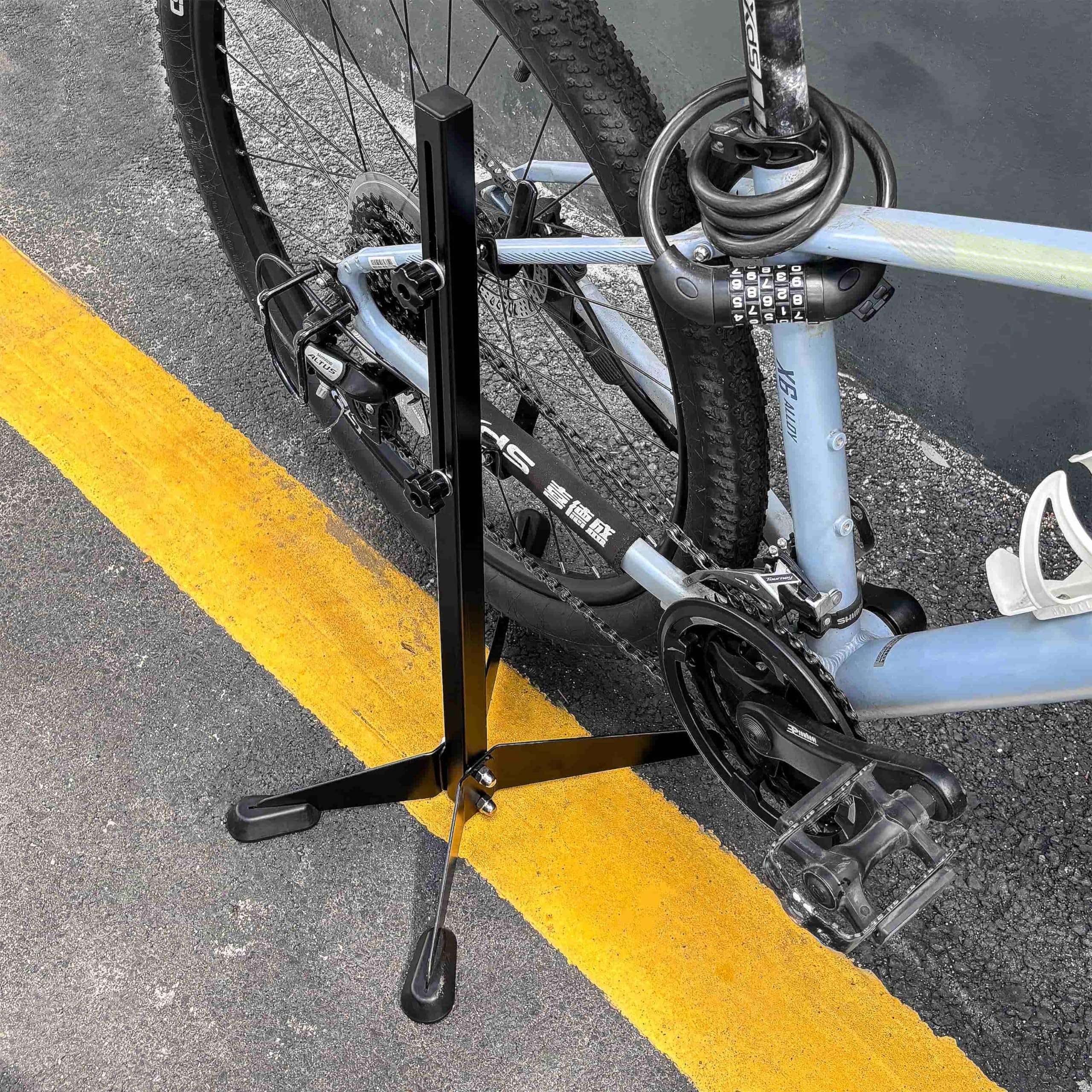 Mimoke verstellbarer Fahrradständer mit Gummihaken, robust und kratzfest. Platzsparendes Design für einfache Wartung und sicheres Parken (schwarz)