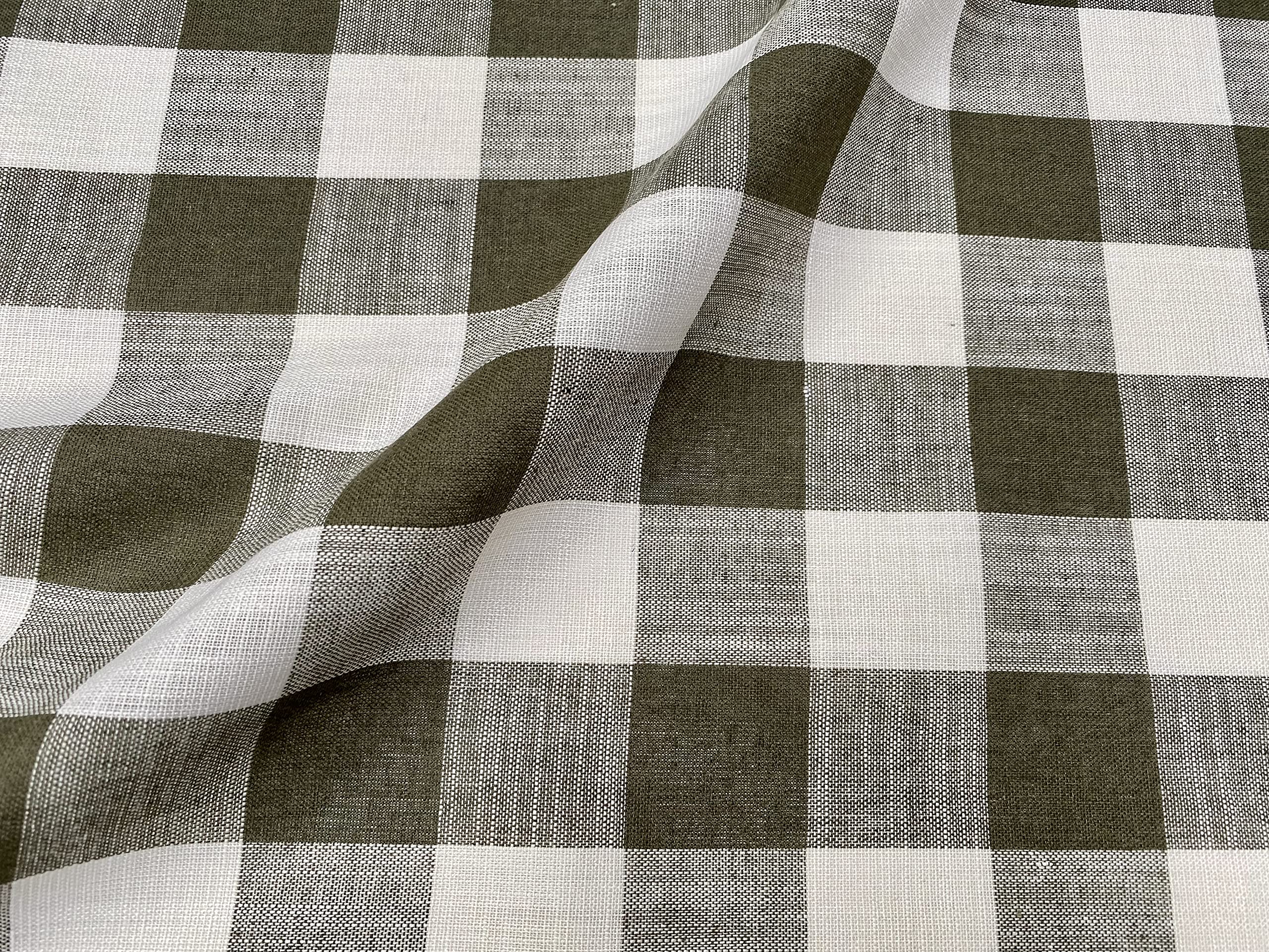 Gingham Linen Checked Fabric Check Material Buffalo Plaid, Dressmaking, Curtains, Home Furnishing, 140cm Wide (Khaki & White - Image 3