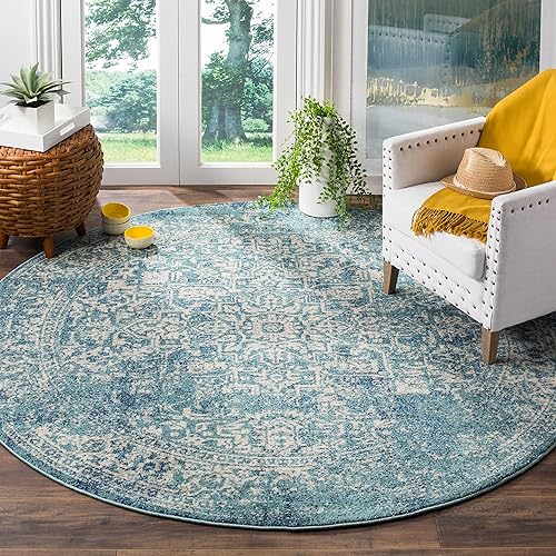 Miniatura 45 de SAFAVIEH Alfombra de Área 10x14 - Colección Evoke - Grande - Azul y Marfil, Diseño Envejecido, No Desprende Pelusa y Fácil de Limpiar, Ideal para