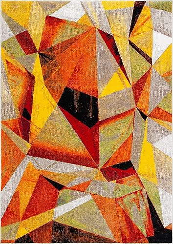 Miniatura 6 de SAFAVIEH Porcello Collection - Alfombra de área de 8 x 10 pies, gris claro y naranja, diseño abstracto moderno, no desprende pelusa y de fácil Gris