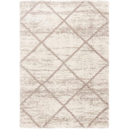 SAFAVIEH Hudson Shag Collection Area Rug - 6' x 9', Multi Ivory & Beige, Modern Trellis Design, Non-Shedding & Easy Care, 2-inch Thick Ideal for High Traffic Areas in Living Room, Bedroom (SGH281H)