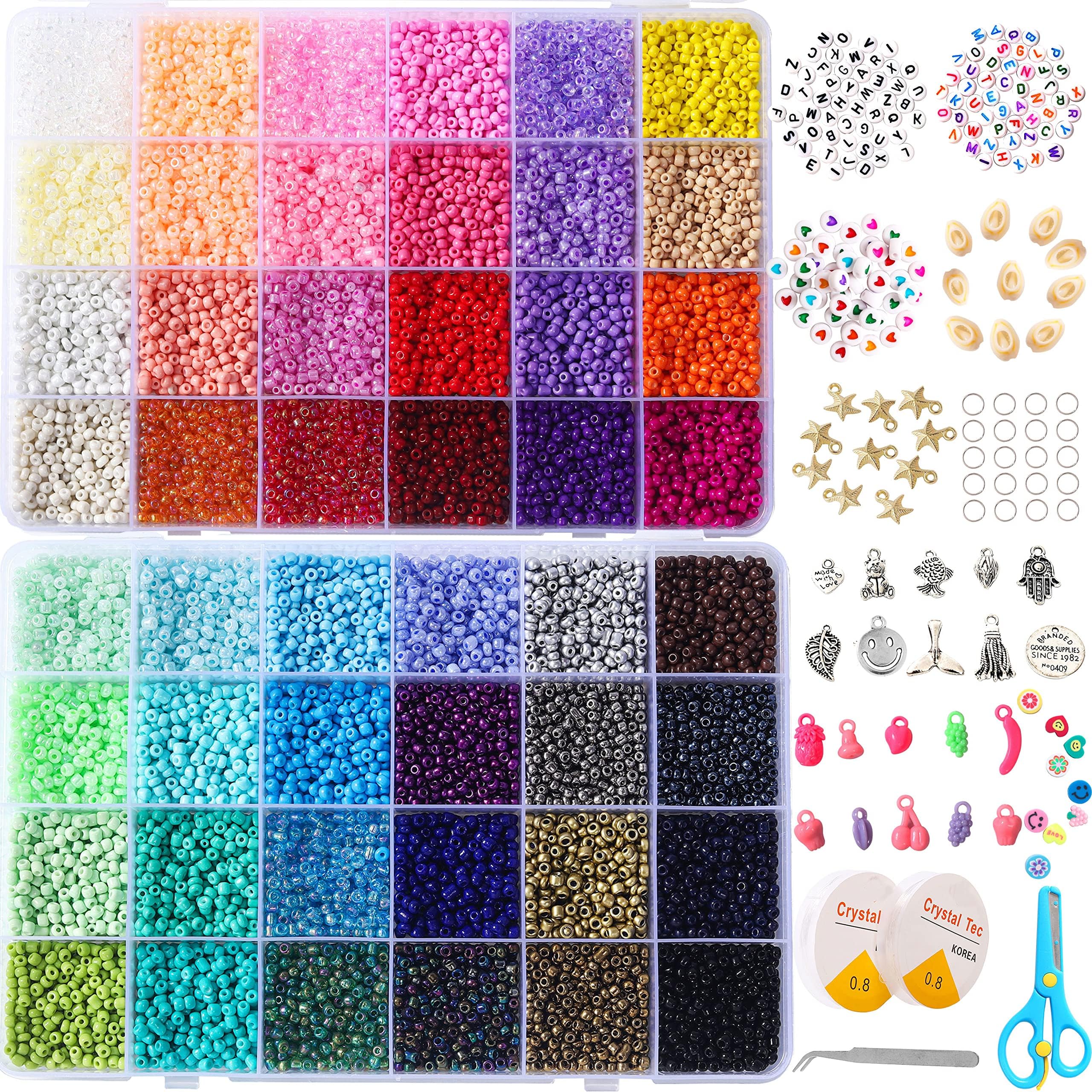 Kit Perles De Rocaille En Verre 2,8 Mm - 24 Couleurs, Environ 9120 Pièces - Avec Boîte Rangement Et Outils - Tibaoffy