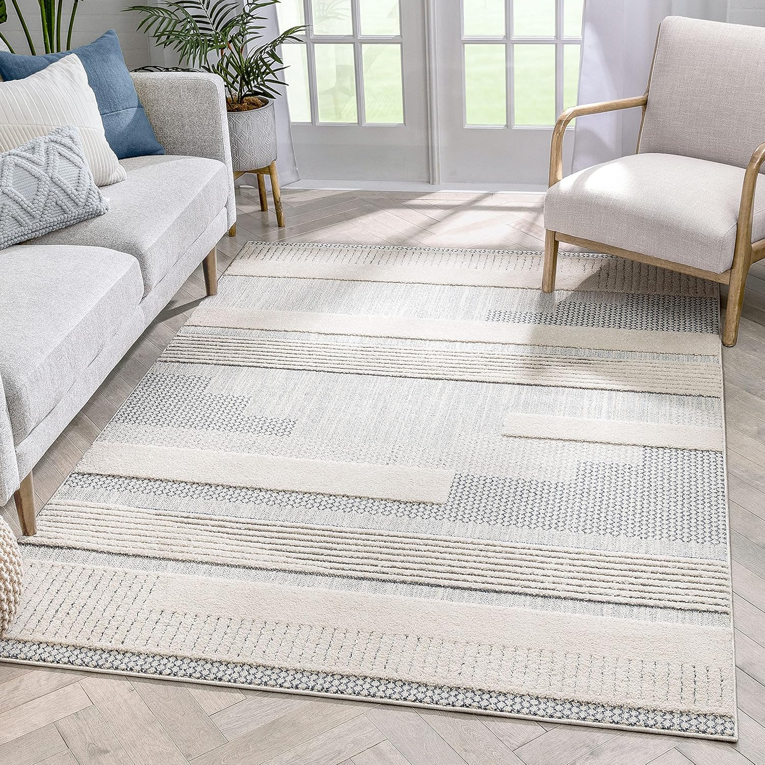 Well Woven Brer Light Blue Abstract Geometric Tribal (5'3" x 7'3") Area Rug 5'3" x 7'3" W.light Blue