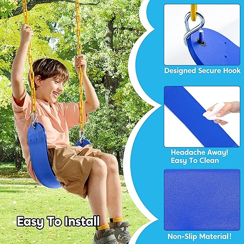 Miniatura 4 de TURFEE Paquete de 2 columpios para columpios al aire libre, kit de reemplazo de asiento de columpio con cadenas resistentes de 66 pulgadas, 4
