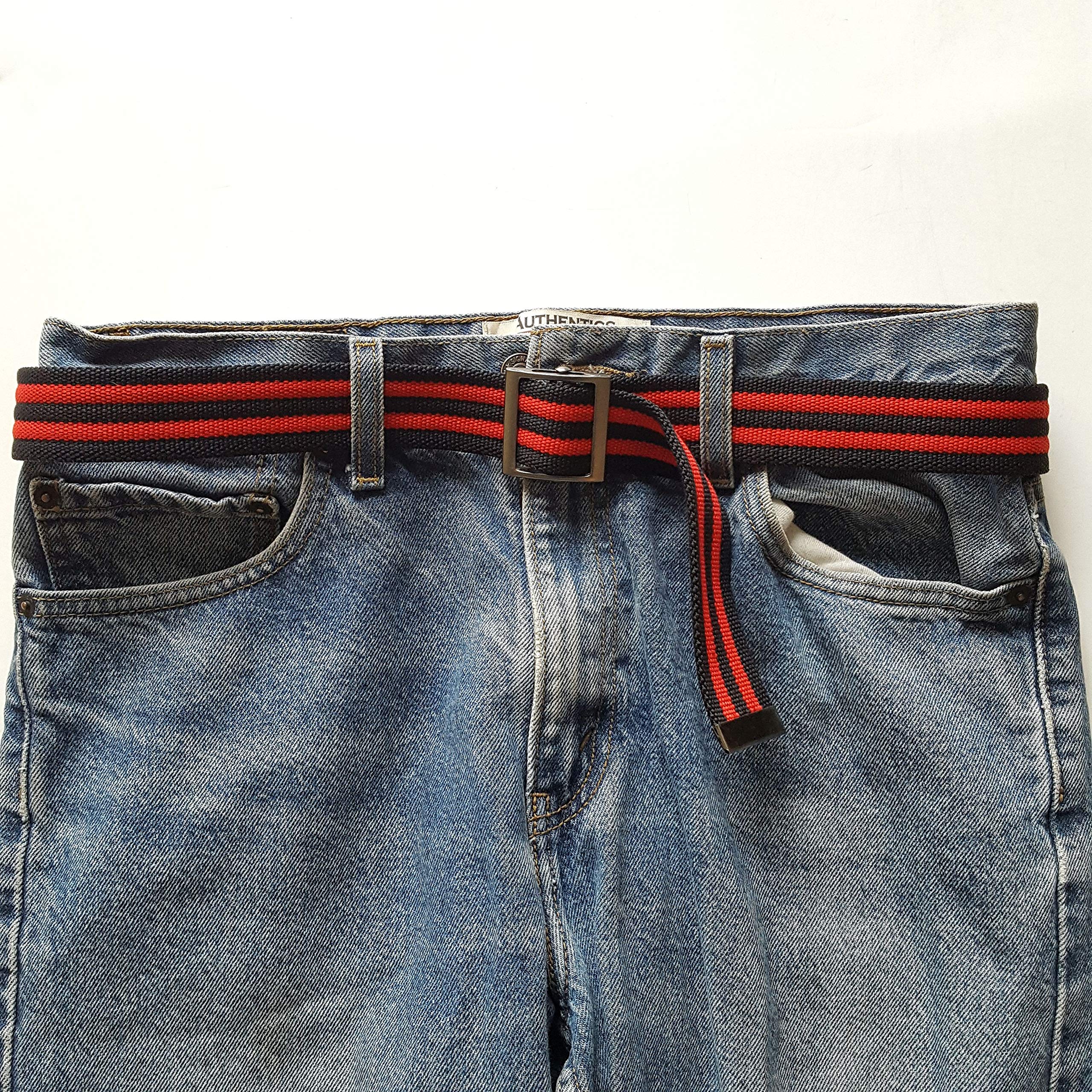 Striped Webb Belt with gunmetal sliding buckle Black with Red