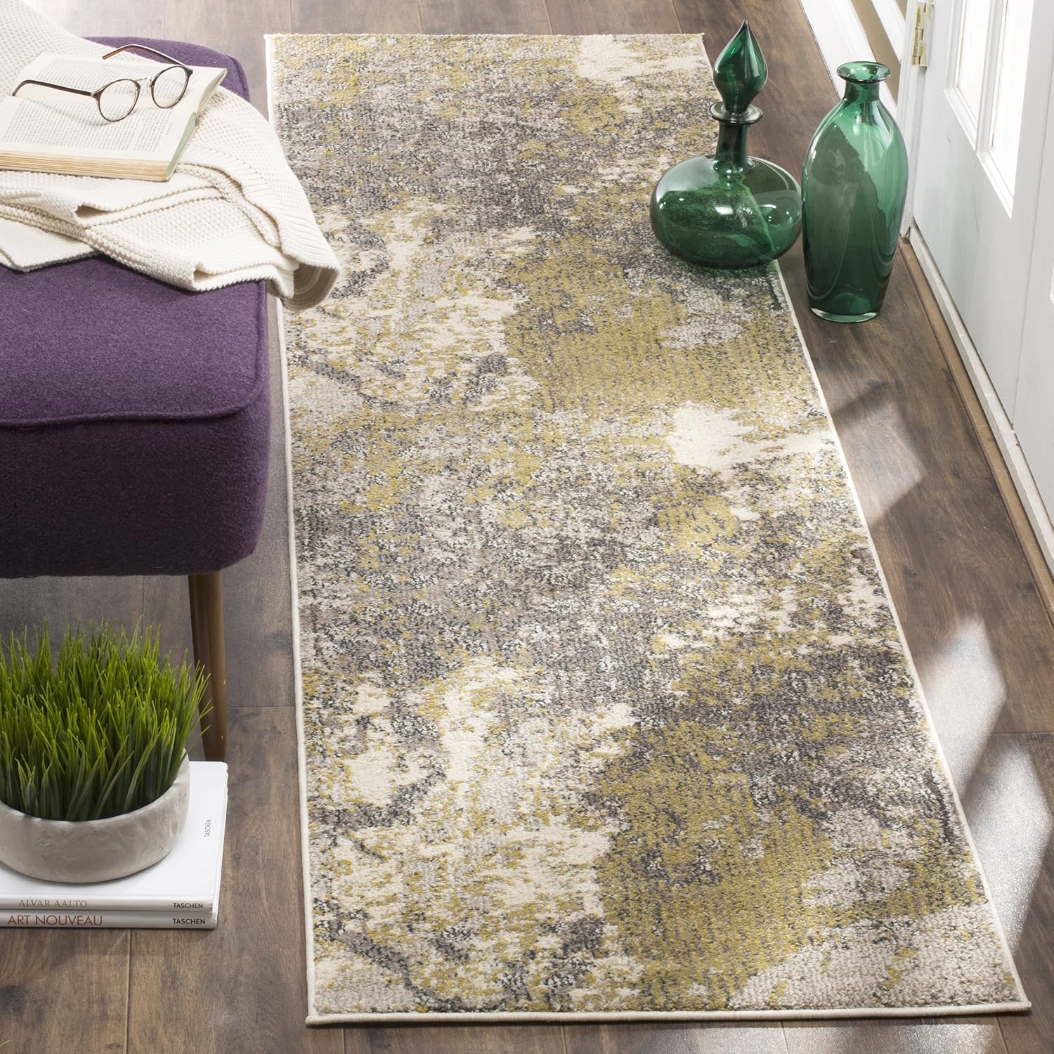 SAFAVIEH Monaco Collection Runner Rug - 2'2" x 8', Ivory & Grey, Modern Abstract Design, Non-Shedding & Easy Care, Ideal for High Traffic Areas in Living Room, Bedroom (MNC219S)