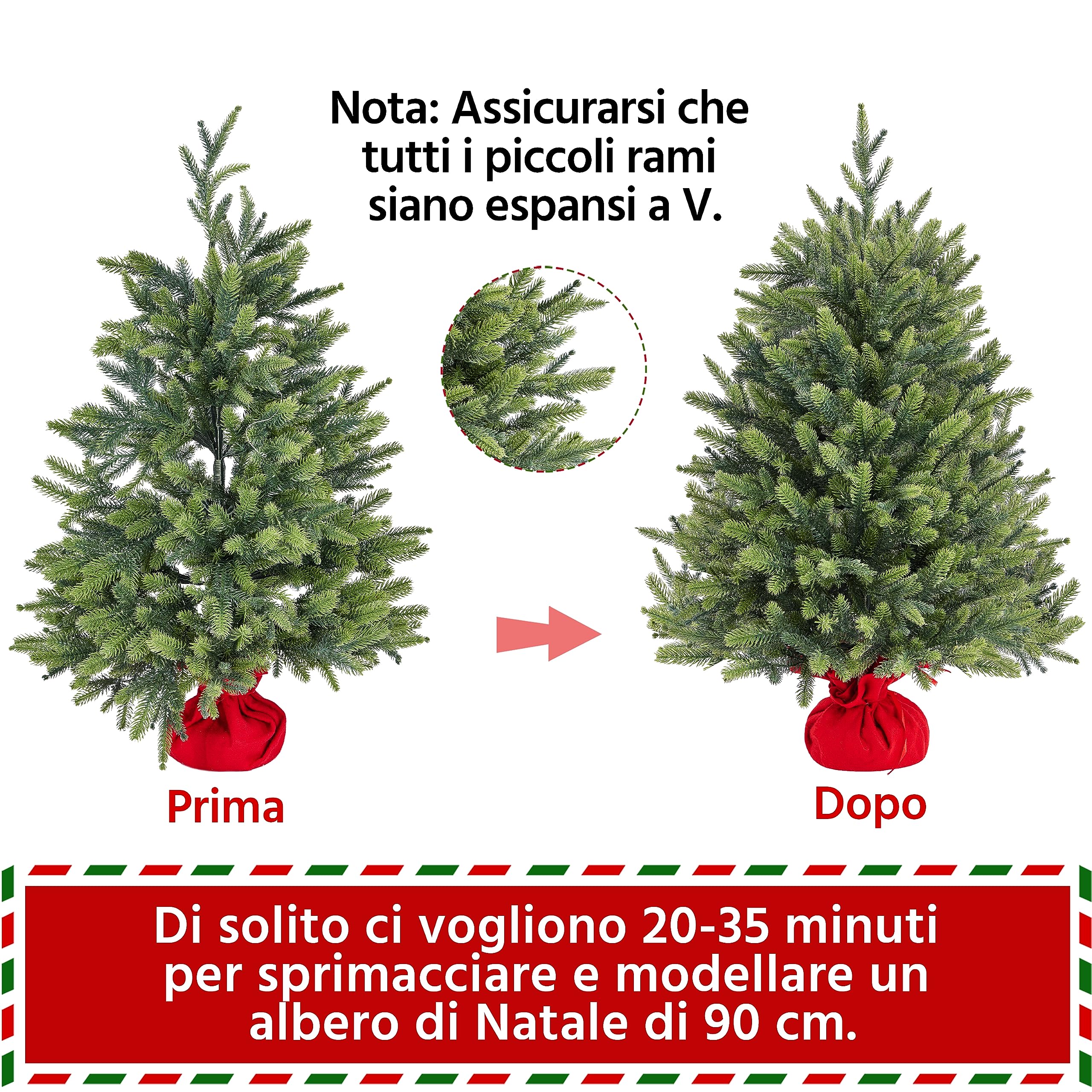Yaheetech Mini Albero di Natale Artificiale Piccolo da Tavolo con Base Portatile in Miniatura Realistico Ornamenti per Casa Ufficio Interno (Verde, 91 cm)