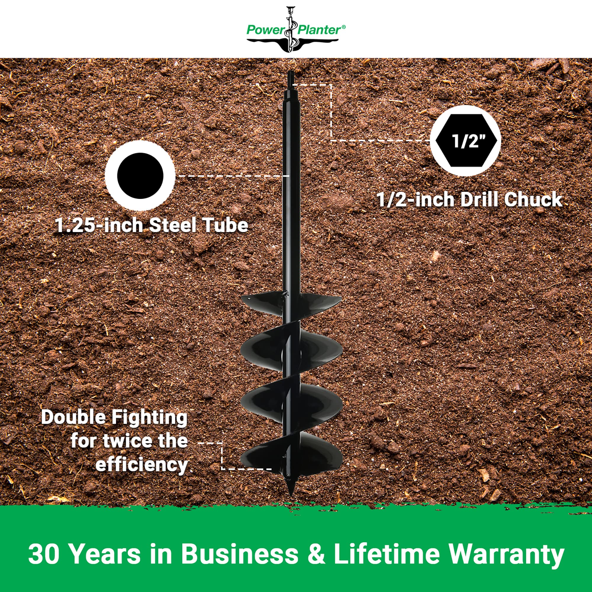 Power Planter Auger Drill Bit Extension (7" x 28") with 1/2" NonSlip