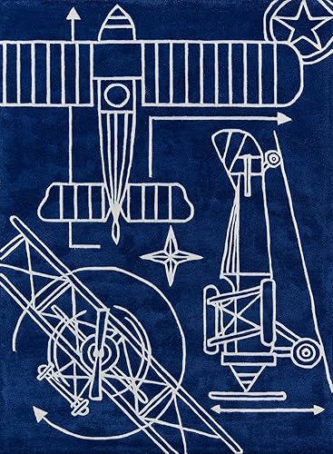 Momeni Rugs Lil' Mo Hipster Collection, alfombra de área con temática infantil tallada a mano y copetuda, 2 x 3 pies, azul marino