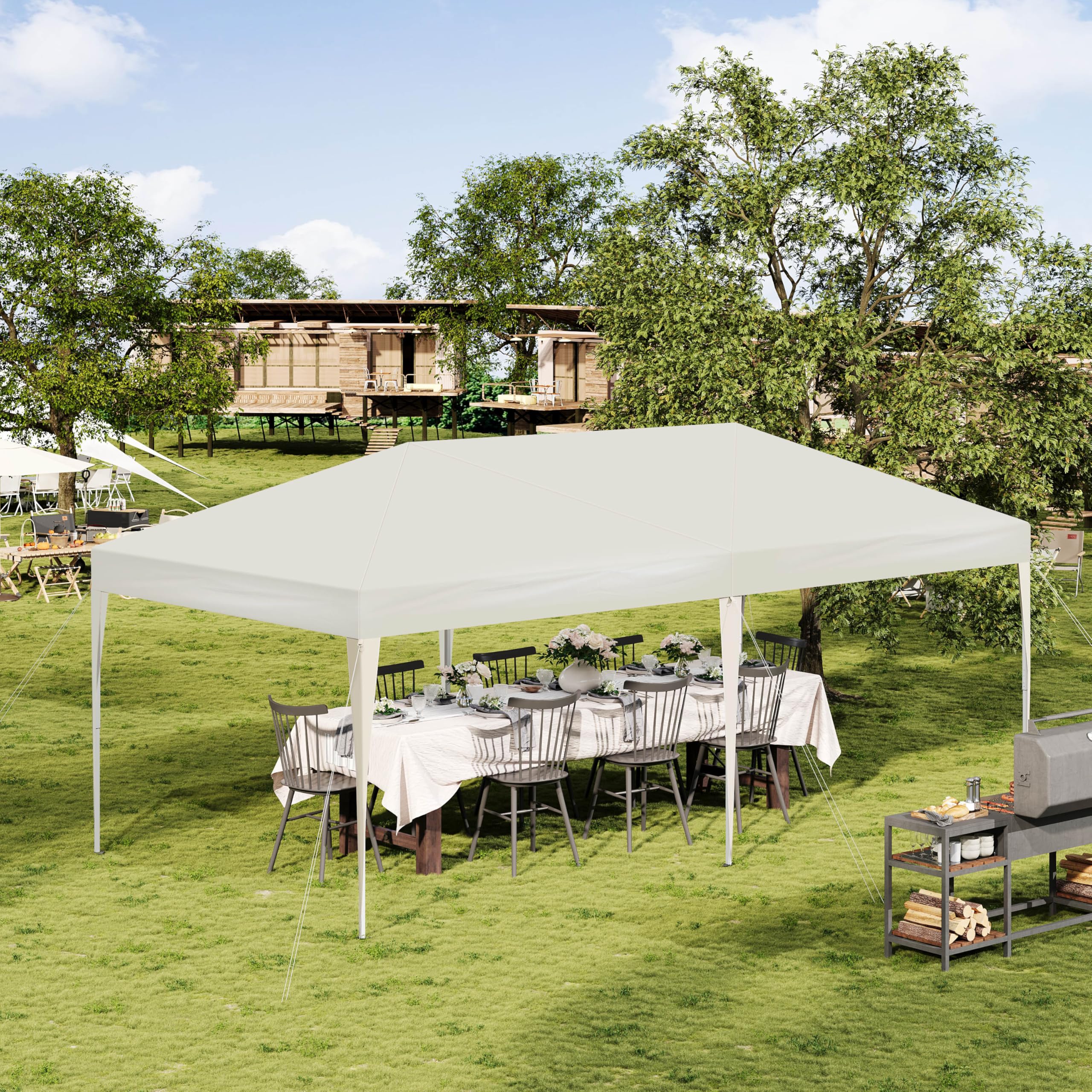 Laneetal Tonnelle de Jardin Pliante 3x6m, Tente de Réception Pop-up, Pavillon en Métal, avec 6 Parois Latérales et 4 Fenêtres, pour Camping Fête Plage, Beige