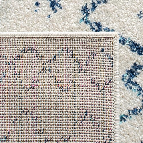 Miniatura 7 de SAFAVIEH Madison Collection - Alfombra decorativa de 4 x 6 pies, color marfil y azul marino, diseño marroquí bohemio envejecido, no desprende pelusa