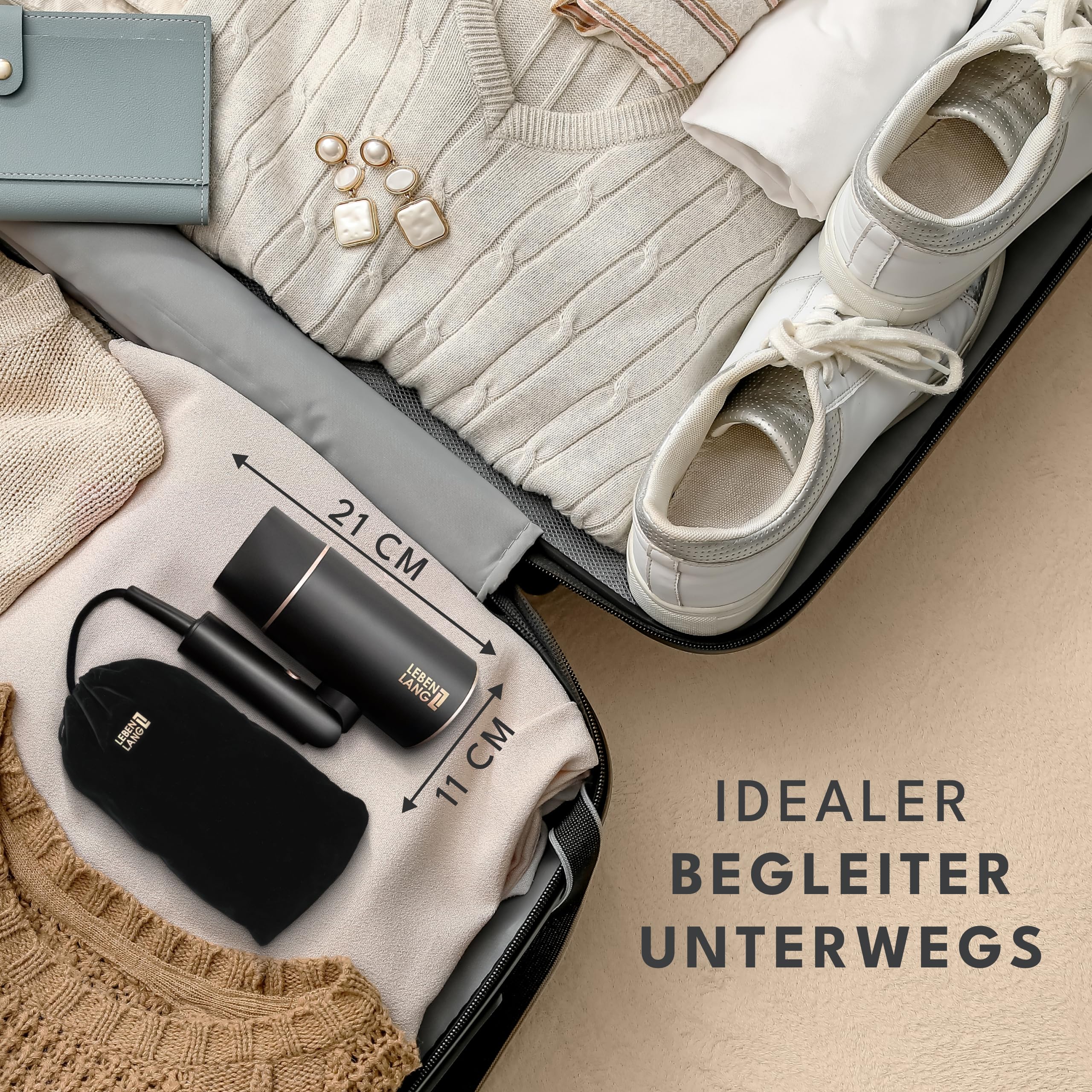 LEBENLANG Föhn Haartrockner Ionen 2100W - Anti-Spliss mit Kaltluft Modus | Reisefön klappbar klein & Zubehör | Reise Hair Dryer Ion Fön Haarföhn Haarfön Reiseföhn fohnen Haar trocken Föhne Airdryer