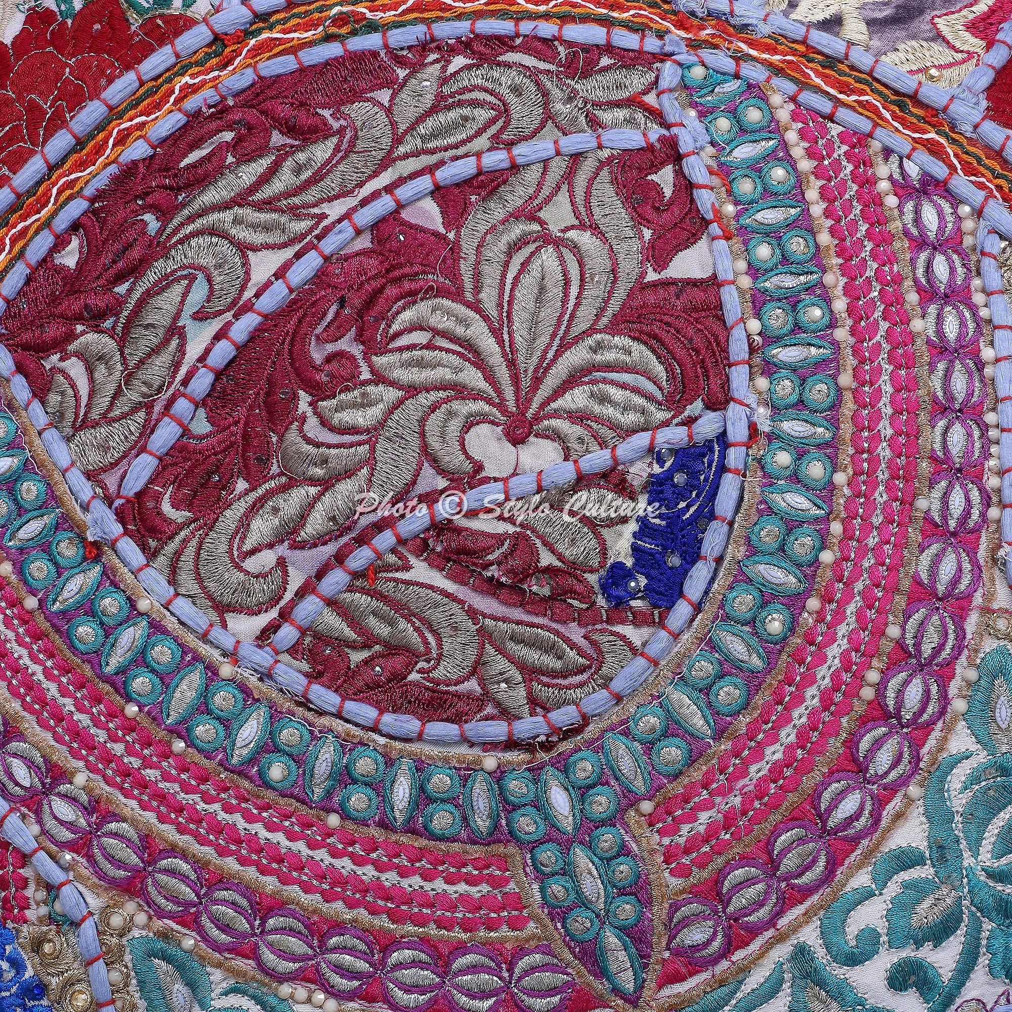 88.9cm Rotondo Fodera per Cuscino Ottomano Pouf Vintage Ricamato