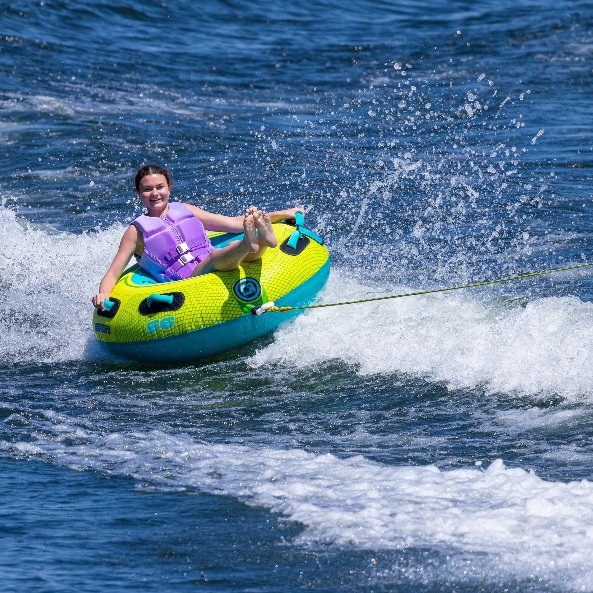 O'Brien LeTube Deluxe Abschleppschlauch – 1 Person Donut-Stil aufblasbar für Bootfahren & Wassersport am See – 142,2 cm strapazierfähige Voll-Nylon-Abdeckung, Blitzventil