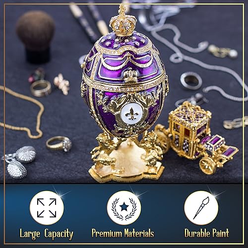 Miniatura 3 de Vtry Réplica decorativa de huevo ruso Faberge extra grande de 6.6 pulgadas, caja de joyería pintada a mano para la mejor decoración del hogar, viene