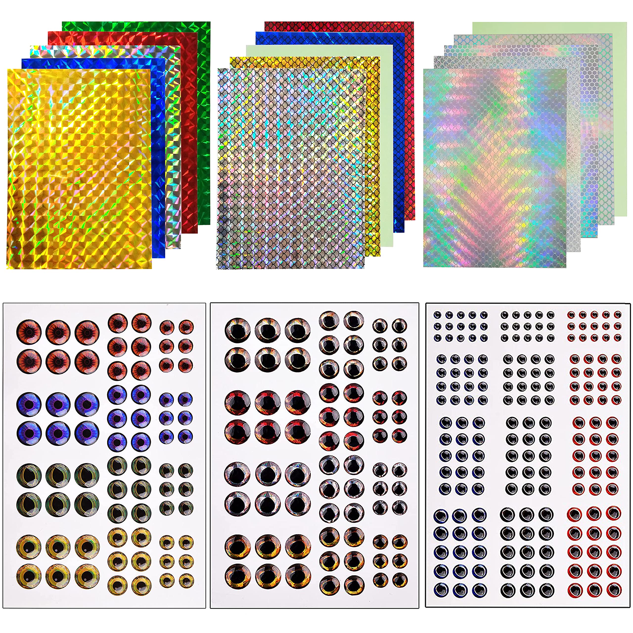 Fishing Lure Sticker & Eyes, 342pcs 3D/4D/5D Realistic Fishing Lure Eyes Holographic Adhesive Flash Lure Tapes for DIY Making Crafts Tool