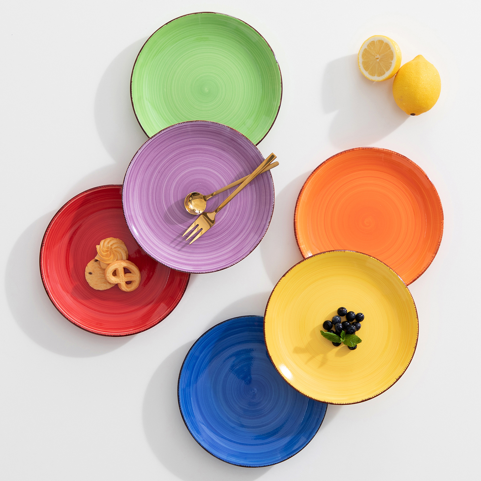 vancasso Bella blauwe dessertbordenset van 6, handgeschilderd bordje in rustieke kleuren, servies, 19 cm, bordje voor salade, fruit, bijgerecht, snack, 19,4 x 19,4 x 2,5 cm