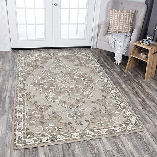Miniatura 2 de Rizzy Home  RS931A  Colección Resonant  Alfombra de lana  5' x 8'  Medallón central bronceadomarrón oscurogris pardogrismarfil