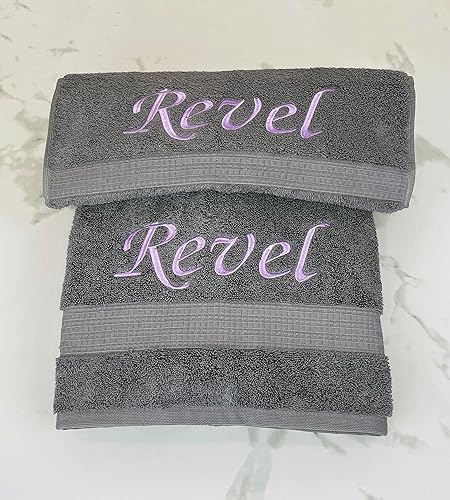 Miniatura 3 de Toallas de baño y mano bordadas con monograma de lujo, 100% algodón. Regalos personalizados para él y ella. El juego de toallas de baño incluye 1