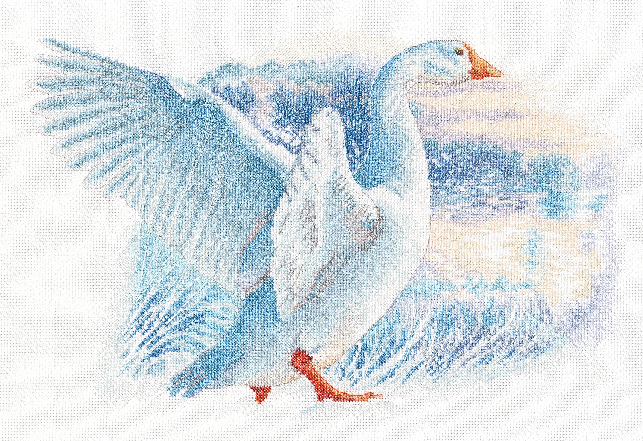 RTO Zestawy do haftu krzyżykowego dla dorosłych ptaków, natura - gęś śnieżna 37 x 24 cm / 14,6 x 9,4 14 ct