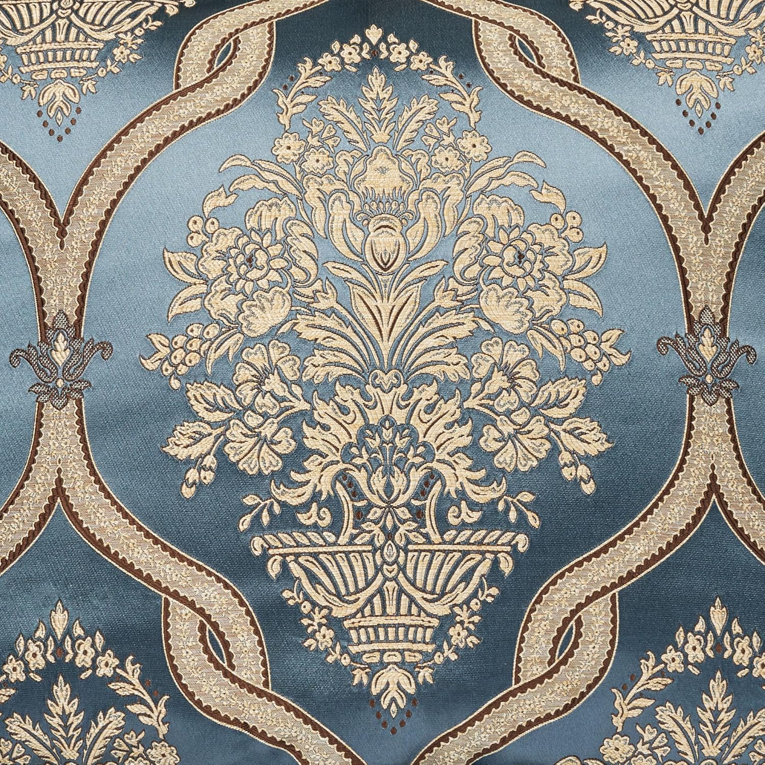 Luxurious Castleton Bedding | Sophisticated Jacquard Woven Damask Medallion Quatrefoil | Blue, Gold | 11 Piece Set: King Comforter, 2 King Shams, Bedskirt, 3 Pillows, 2 Euro Shams, 2 Euro Pillows
